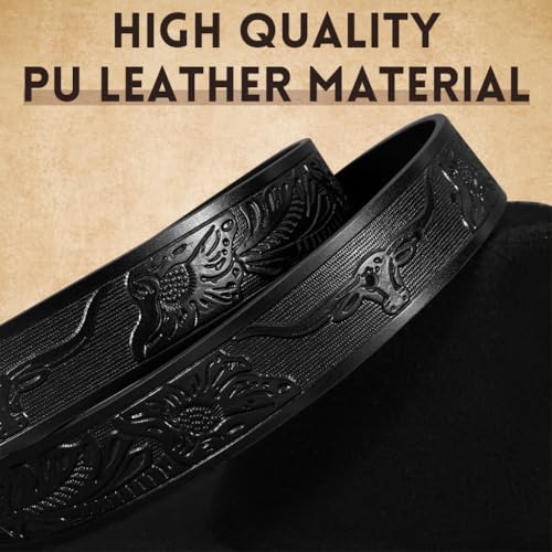 Image of GUSTAVE Belts for Men Western Cowboy PU Leather Men Belt Waist Engraved Waist Belts for Jeans 120cm /47in