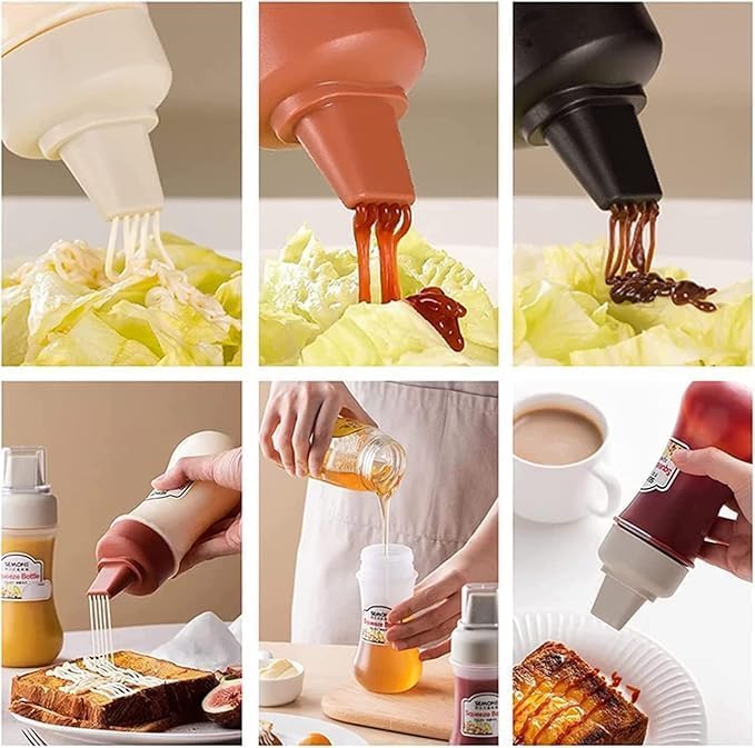 Image of Multipurpose Squeeze Bottle - Leak-Proof Plastic Sauce Dispenser with Flip Cap & Easy Flow Nozzle for Ketchup, Mayo & Honey, Reusable Sauce Bottle for Travel, School Kids & Office (2)