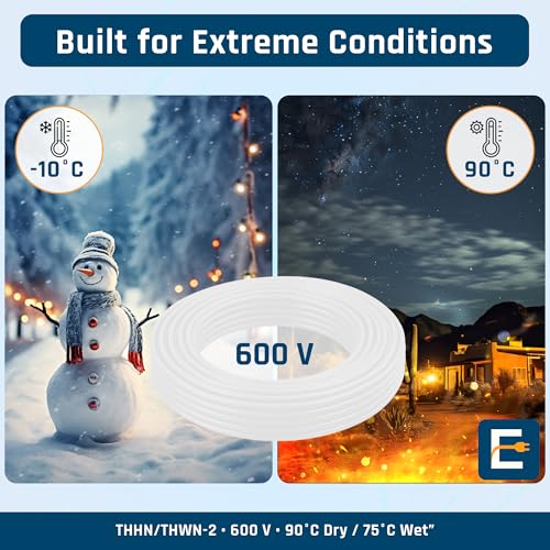 Image of THHN Wire 12 Gauge (12 AWG) 50 FT - Stranded Copper Building Wire for Panel /Control Wiring, Grounding & Lighting Circuits (Residential /Industrial), UL Listed, 600V, THWN-2, PVC /Nylon Jacket, White