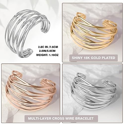 Selfwimg Rose Gold Cuff Bangle Bracelet For Women Trendy Multi-Layer Wire Warp Bangle Bracelet Adjustable Wide Open Chunky Cuff Bracelets Boho Twisted Wrist Accessories Jewelry Gifts thumb #5