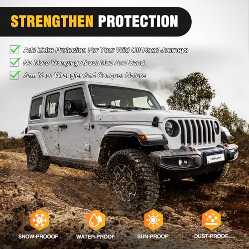 Image of Nilight Fender Flares Extensions Set fit for 2018 2019 2020 2021 2022 2023 2024 2025 2026 Wrangler JL and JLU Unlimited 2 /4 Doors (Only for Low Wheel Arches) Off-Road Widened Front Rear Flat 4 PCS
