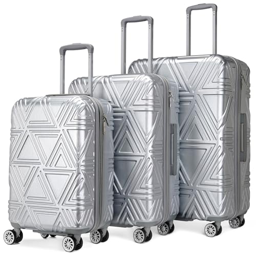 Badgley Mischka Contour 3 Piece Expandable Spinner Luggage Set - Hardside Polycarbonate and ABS Shell (Silver)