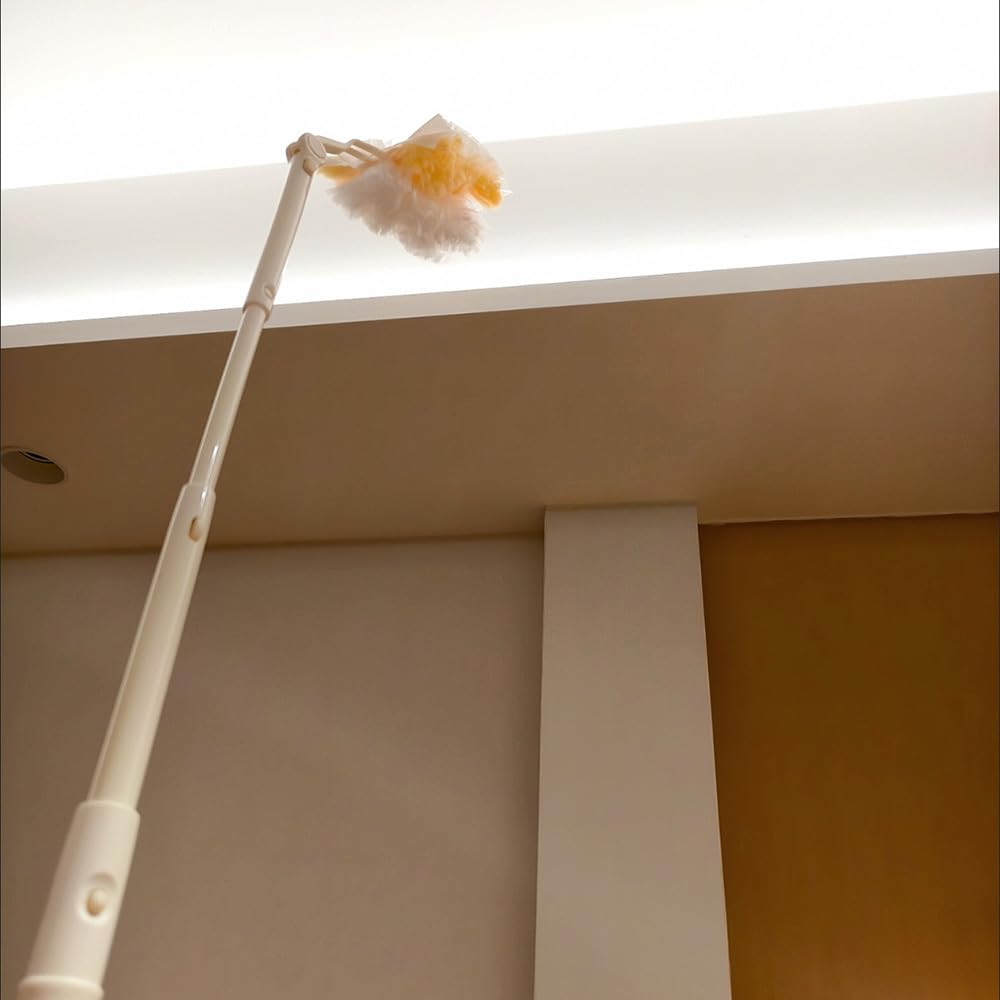 2 Pezzi Manico di Ricambio per Ricarica Spolverino Swiffer, Manico Esteso Telescopico Regolabile, Manico di Ricarica Spolverino per Casa Pulizia (Bianco e Giallo)