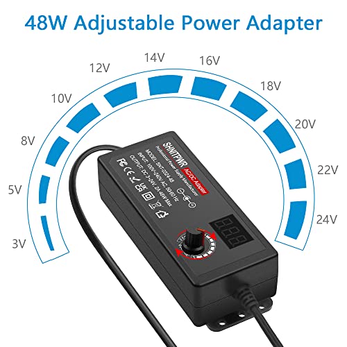 SHNITPWR Universal AC to DC Adapter 3V ~ 24V 2A 48W Switching Power Supply 3V 5V 6V 9V 12V 15V 18V 19V 20V 24V 1A 1.5A 2 Amps Adjustable AC/DC Converter Transformer with 14 Tips & Polarity Converter2