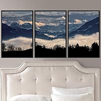 3 Piece Framed Canvas Wall Art Foggy Mountains Canvas Prints Home Artwork Decoration for Living Room,Bedroom - 16
