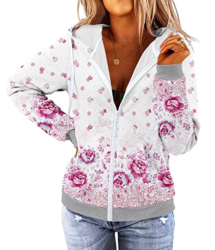 Fangcloudy Women's Full Zip Hoodie Jacket Slim Fit Lightweight Long Sleeve Hooded Graphic Sweatshirt Athletic Workout, Xxl Rose Pink #TOP4