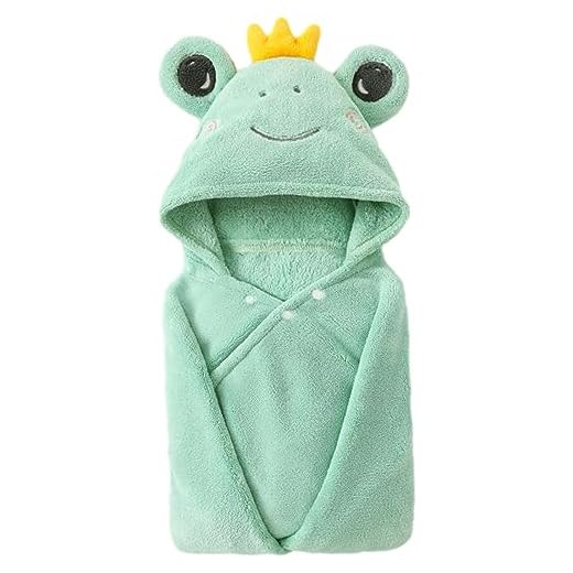Daelesr Toalla Bebe con Capucha, Toalla Capa Bebe Playa Animales 85 x 150cm, Toalla Poncho Piscina para Niña Niño Bebes Recien Nacido (Rana Verde)