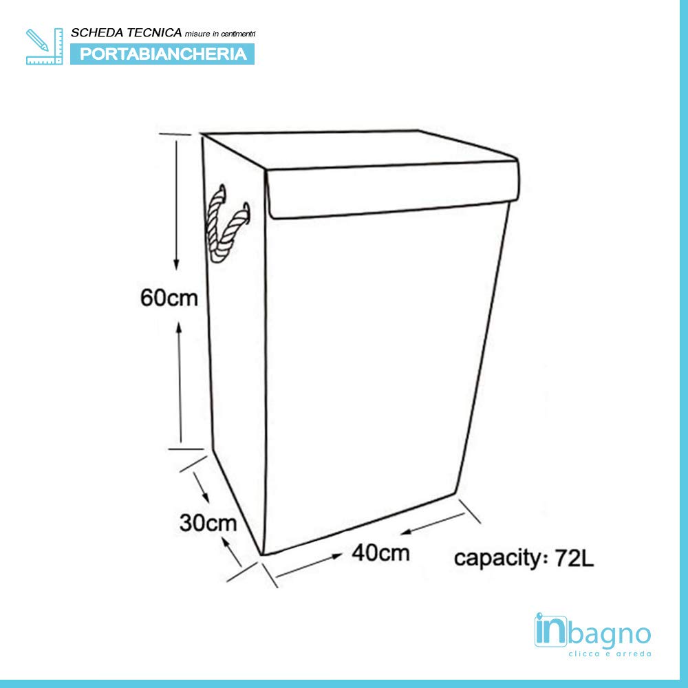 Inbagno Portabiancheria in Tessuto Laundry 40 x 30 x h.60 cm - capacità 72LT - RICHIUDIBILE SALVASPAZIO con Coperchio (Nero)