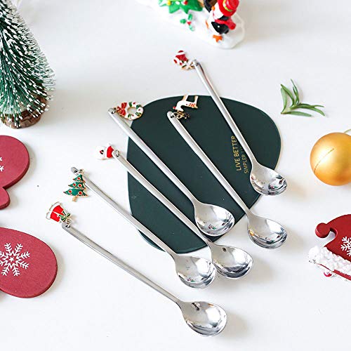 Cozyhoma 6 cucharas de café de Navidad de acero inoxidable para helados, sopa de azúcar, cucharillas de Navidad, juego… - Imagen 5