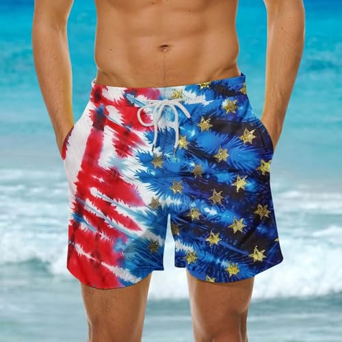 Mens Swim Trunks Quick Dry Board Shorts with Pockets Lace Up Bathing Suit Beach Shorts Patriotic Graphic Print 20252