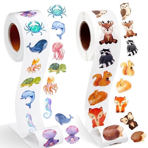 Tadpolez 1000 Pcs Pegatinas Redondas de Animales,Animal Recompensa Pegatinas Para Niños,Pegatinas de Animales para Niños,Animales Pegatinas Rollo,Pegatinas Infantiles (2 Rollos)