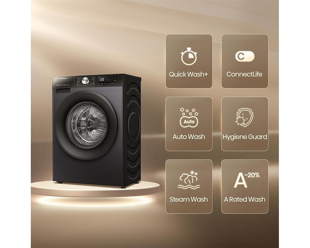 3S Series WF3S1243BB3 12KG Large Capacity, 1400 RPM, A Energy Class, Quick Wash, WiFi Enabled, LED Display, Black Freestanding Washing Machine - HxWxD MM (890x595x640) - 2 Year Warranty - 4