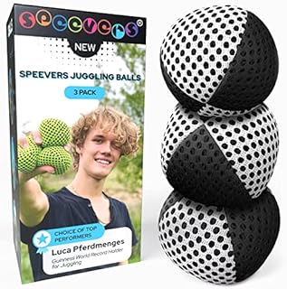 speevers Juggling Balls for Beginners and Professionals Set of 3, 14 Colors Available, 2 Layers of Net and Carry Case, Xballs Juggling Balls (Black - White, 4.2 oz)