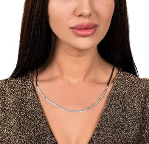 Savlano 925 Sterling Silver 3.5mm Herringbone Flat Snake Magic Chain Necklace for Women & Men with a Gift Box - Made in Italy4