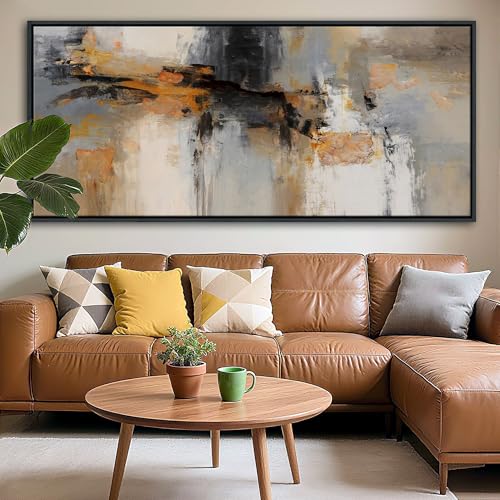 Image of AJAZIKO Large Abstract Canvas Wall Art - Wall Art for Living Room and Bedroom, Modern Wall Decor in Orange and Gray Hues, Perfect Office Decorations for Work