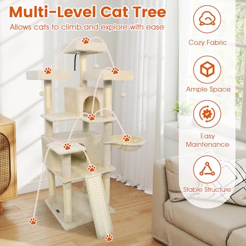 Árbol para gatos de varios niveles, 65 pulgadas de alto beige miniatura 6