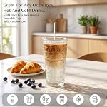 INSETLAN 20oz Glass Tumblers with Lids and Straws, Set of 2, Thick-Walled Drinking Glasses for Iced Coffee, Smoothies, Matcha, Water, Juice, Elegant Sparkling Star Glass Cups for Daily Use and Travel