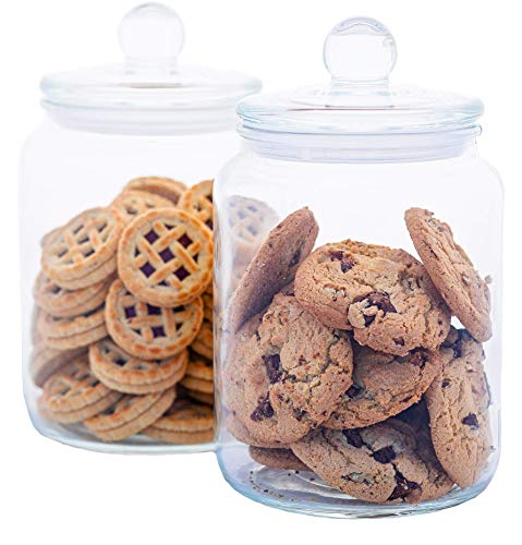 Airtight Glass Cookie and Candy Jars With Lids, Glass Jars For Food Storage, Set Of 2 (0.5 Gallon)