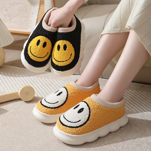 KEYUSHOP Retro Smile Face Slippers for Women Men Cartoon Happy Face Slippers Winter Warm Fuzzy House Shoes, EVA Sole & Cozy Soft Plush Preppy Slipper Indoor Outdoor4