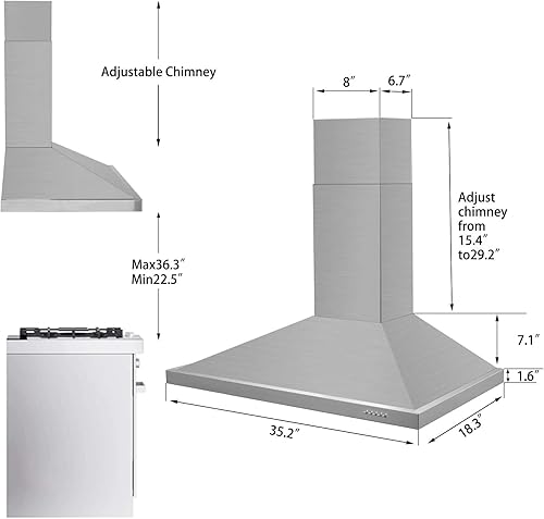 Miniatura 29 de Campana extractora de montaje en pared de 30 pulgadas con conducto convertible sin conductos y conductos, campana de ventilación de acero inoxidable
