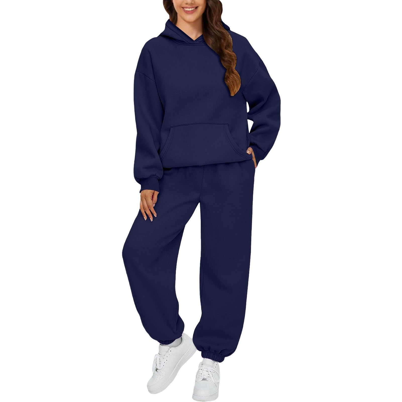 Sweatsuits Women 2 Piece Outfit Comfort Fleece Oversized Hoodie Jogger Sweatpants Set Athleisure Matching Sweat Sets