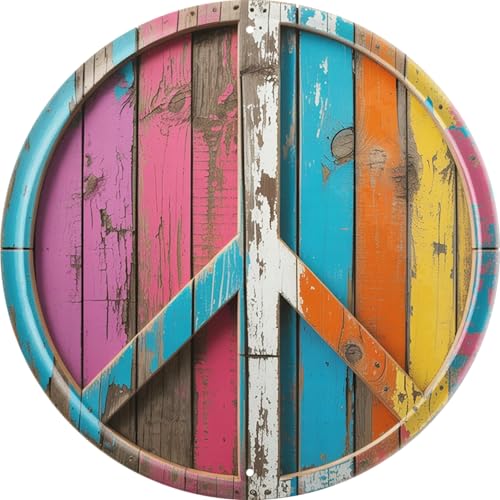 AWISZZZ Peace Symbol Metal Sign 8x8in Round Inspirational Plaque for Bedroom Wall Decor Harmony Gift