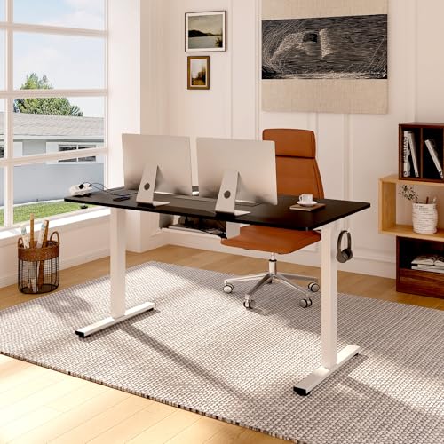 Image of FLEXISPOT EN2 Whole-Piece Standing Desk with Clamp Power Strip, 48 x 30 Electric Stand Up Height Adjustable Desk with Cable Management (White Frame + 48 inch Black Top, 2 Packages)