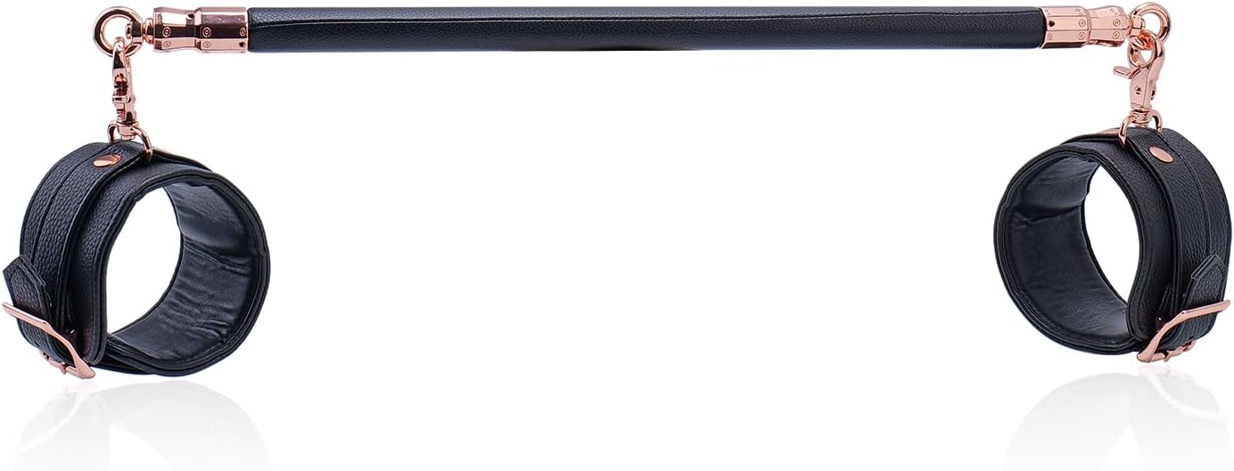 Spreader Bar Black 19.68 Inch Wooden Bar with 2 pcs Black PU Adjustable Strap, Yoga Training Fitness Gear