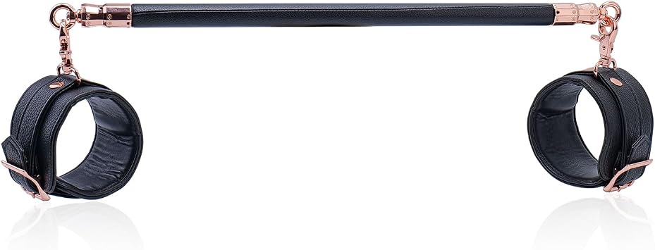 Spreader Bar Black 19.68 Inch Wooden Bar with 2 pcs Black PU Adjustable Strap, Yoga Training Fitness Gear