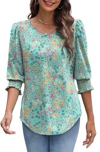 Image of XIEERDUO Blouses for Women Dressy Casual 3 /4 Length Sleeve Womens Tops with Smocked Cuffs