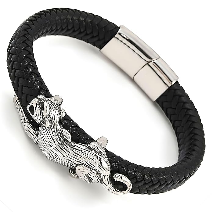 20471120 leopard wristband ヒョウ柄 ブレスレット Buy The Alpha Code 'Wild Pulse' Braided Black Leather Leopard