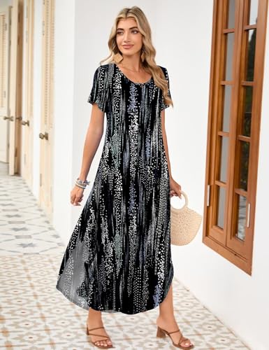 Image of JollieLovin Womens Plus Size Casual Summer Maxi Long Dress Short Sleeve T-Shirt Loose Sun Dress(L-5X)