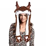 [yangjing] サンタクロースの耳が動く帽子, 新しい耳の動くジャンピング アニマル ハット, 面白いぬいぐるみヘラジカサンタクロース帽子耳が動くジャンピングキャップ レディース ガールズ