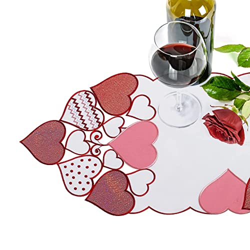 Owenie Valentines Table Runner, 13 X 70 Inch Valentine's Day Dresser Scarves For Dining Tables, Embroidered Heart Home Decorations For Table, Mother's Day Or Wedding Table Decor , Machine Washable #TOP4