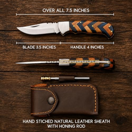 Handmade Pocket Knife for Men – 420HC Stainless Steel Folding Hunting & Survival Knife with Pakka Wood Handle,EDC Knife for Camping, Fishing, Outdoor Gear, Anniversary, Boyfriend & Gift for Men by PRIMECRAFTGOODS - Image 3