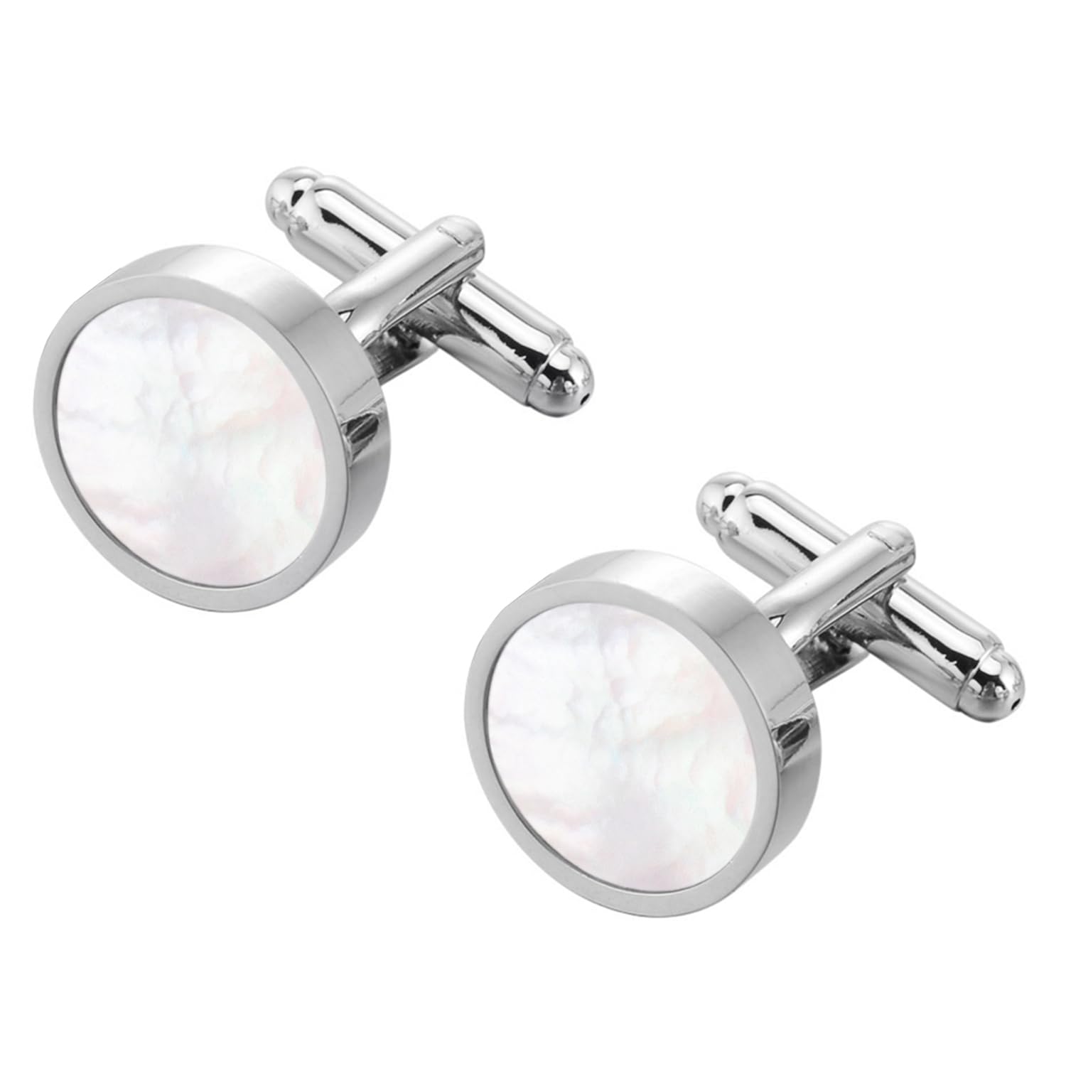 Silver Plated 316L Stainless Steel Classic White Cufflinks for Men Formal Business Accessories Gift-image-35