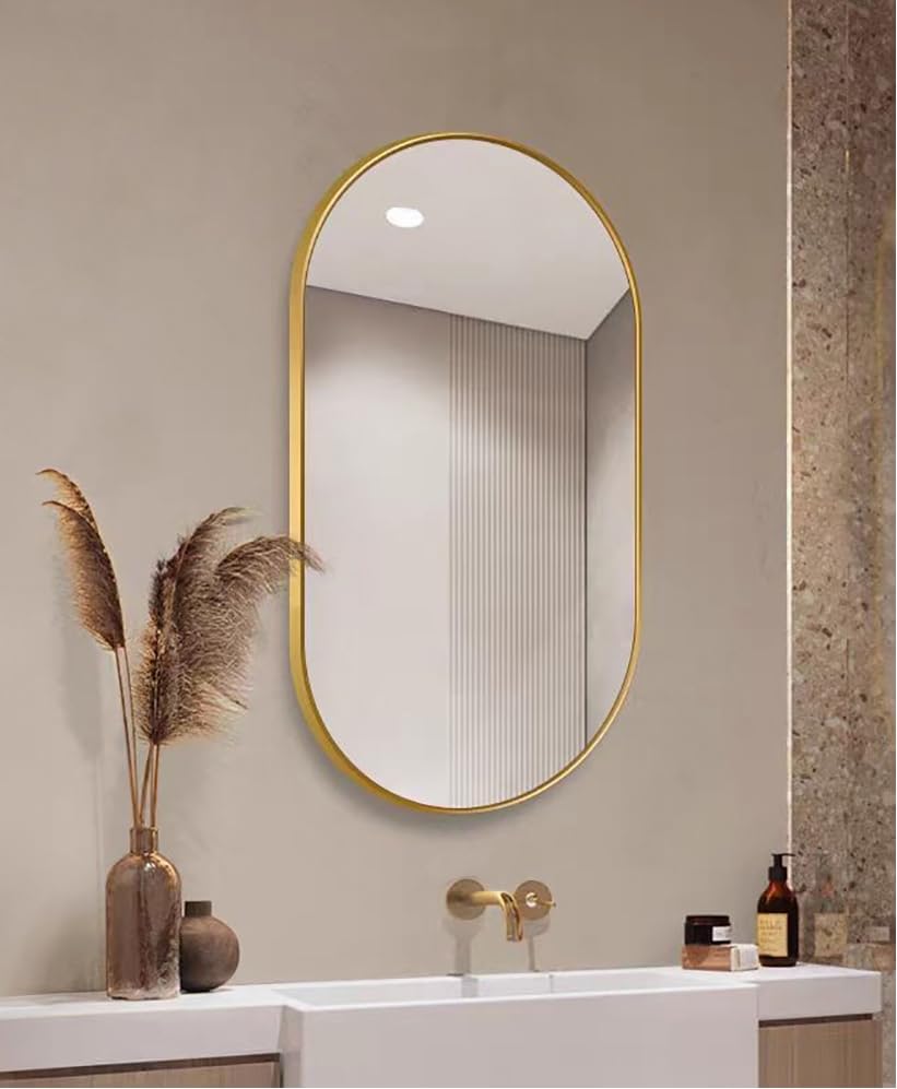Bathroom Mirror, Wall Mounted Oval Mirror with Metal Frame for Vanity Makeup, Modern Wall Mirror for Bathroom, Hallway, Living Room Wall Decor (Gold, 51 * 83cm)