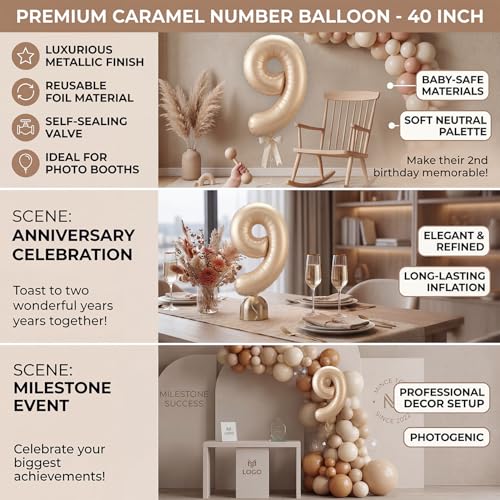 Image of Atpata Funky #9 Elegant Caramel Colour JUMBO 40 INCH Number Balloons Set | 0 to 9 Digit Shapes | Decorative Balloons for Milestones & Celebrations