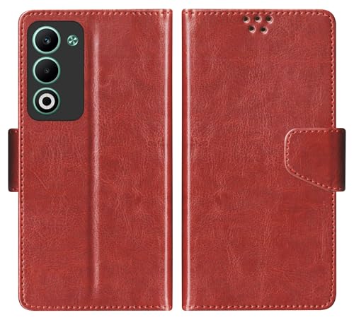 Image of SBMS Flip Cover for Oppo K13x 5G / Oppo A5 5G 6.67 inch Back Cover Case with Magnatic Closure | Inbuilt Stand | Card & Money Pocket (Brown)