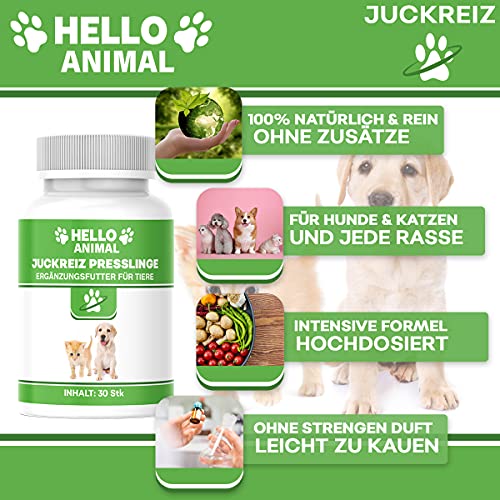 NEU: HelloAnimal® JUCKREIZ Presslinge für Hunde & Katzen, SOFORTHILFE bei Hautreizungen, pflegt Haut und Fell bei Läuse, Flöhe, Milben
