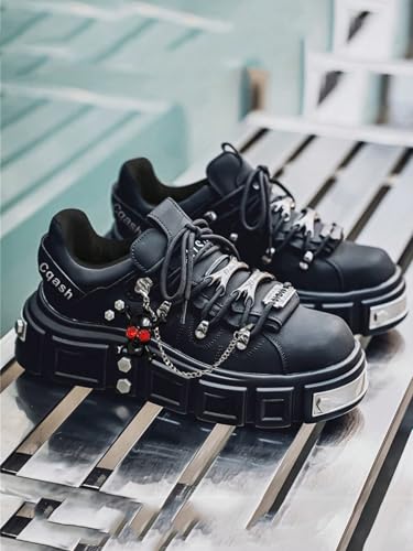 Faux Leather Y2K Punk Studded Platform Sneakers for Women Thick Sole Casual Streetwear Shoes with 2.75 Inch Lift for Night Out Concert Fashion Looks3