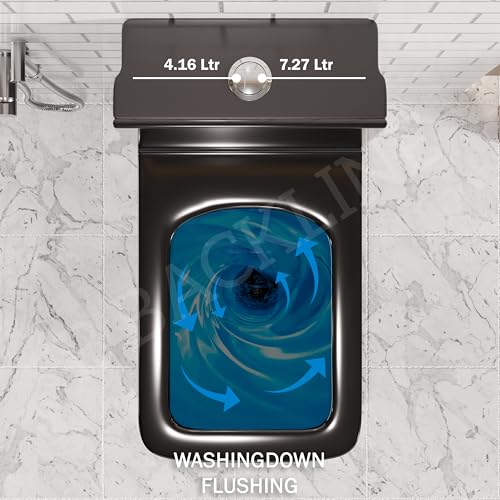 Image of B Backline One Piece Ceramic Western Toilet | Commode for Toilet | Water Closet | Commode With Soft Close Toilet Seat (Black Glossy (S Trap Outlet From Floor))