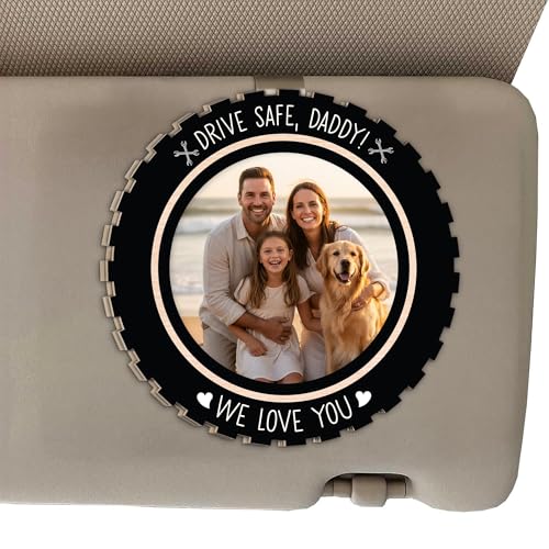SAMDEMORY POD Drive Safe Daddy Visor Clip Photo Frame for Dad Papa for Husband - Wheel Style Picture Holder - Fathers Day Visor Clip from Daughter Son