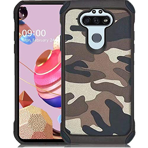 PT Camo Hybrid Case Phone Cover for LG K31 Rebel L355DL + Gift Stand (Brown)