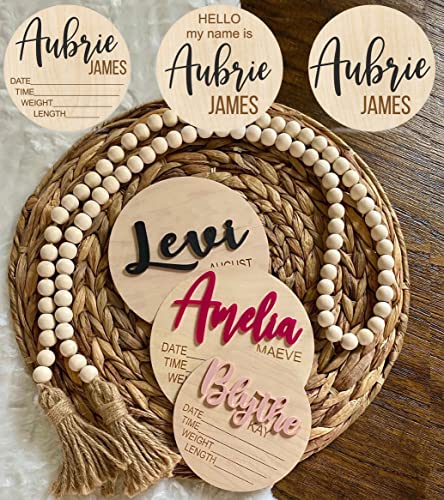 Wooden & Acrylic Baby Name Birth Announcement Sign For Hospital - Custom Engraved 3D Baby Name Plaque - Birth Announcement - Modern Newborn Photo Prop - Hospital Name Sign - Personalized Newborn Gift - Keepsake 6" Inch #TOP11