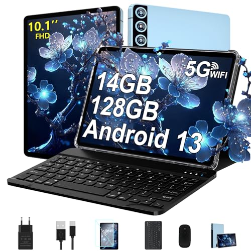 ZIOVO Tablet 10 Pulgadas Android 13 Tablets PC 14GB RAM + 128GB ROM(1TB TF),Cuerpo metálico,8 Cores 2.0GHz, 5G+2.4G WiFi, 8000mAh, BT 5.0, 5+8MP, Certificada GMS, Tableta con Teclado + Ratón - Azul