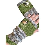Ryoizen Armstulpen Damen Fingerlose Handschuhe, Winter Halb Fingerhandschuhe Winterhandschuhe, Wärmer Strick Kurzer Gestrickte Fingerlose Fäustlinge (Green,24 * 10 * 1cm)