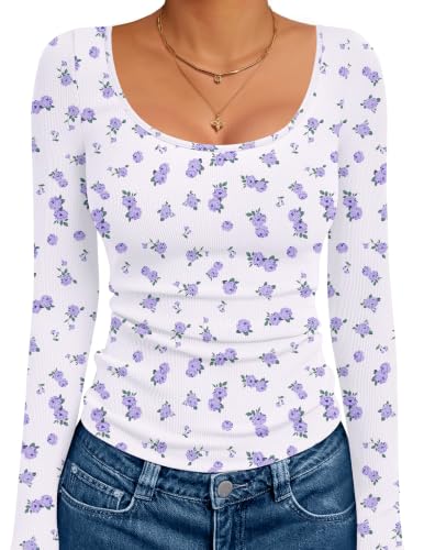Ekouaer Long Sleeve Shirts for Women Ribbed Top Slim Fit Thermal Undershirt - image 1