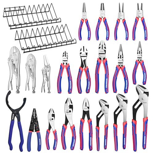 WORKPRO Pliers Set, 20-Piece Full Assortment of Pliers with 2-pack Plier Organizer Rack, Great Fits for Tool Box Drawer or Tool Chest, Ideal as Holiday, Fathers' Day and Christmas Gift