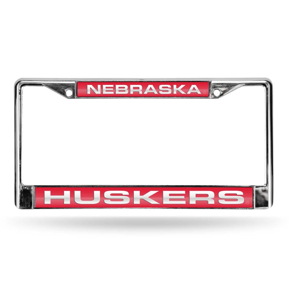 NCAA Rico Industries Nebraska Cornhuskers Red Chrome Laser License Frame 12" x 6" Laser Cut Chrome Frame - Car/Truck/SUV Automobile Accessory
